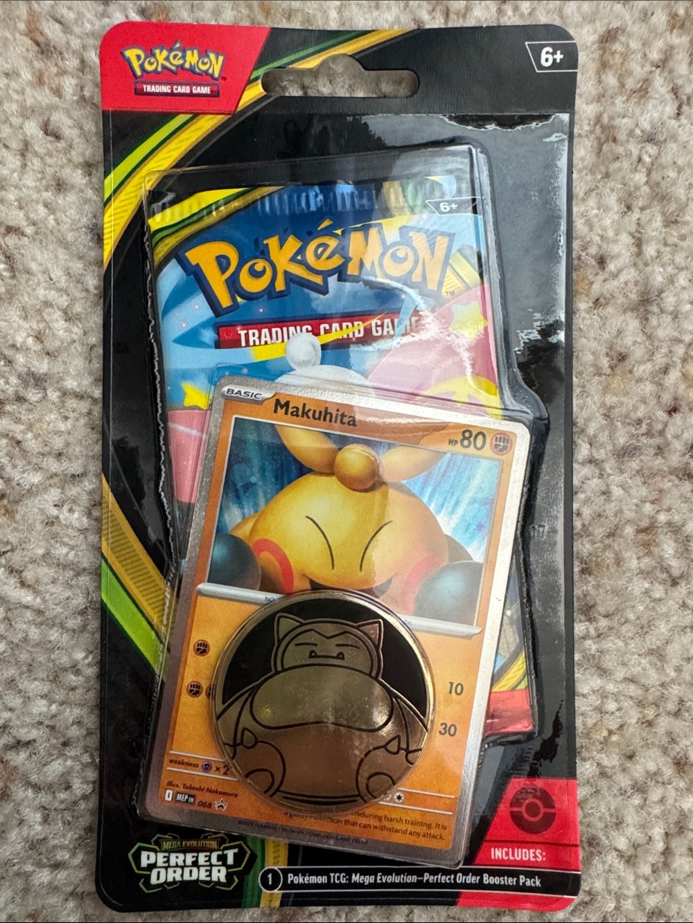 Pokémon TCG Makuhita Promo Card with Coin & Booster Pack